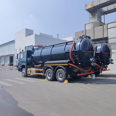 HOWO 15CBM Caminhão de sucção de esgoto a vácuo com tipo de acionamento 6 × 4 e potência do motor de 266 hp para limpeza de resíduos municipais e industriais